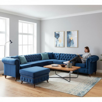 Luxus Chesterfield Designer Canapéën Lieder Sofa Textil Stoff XXL grouss Canapéën 3tlg