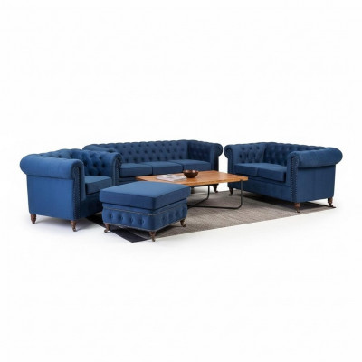 Luxus Chesterfield Designer Canapéën Lieder Sofa Textil Stoff XXL grouss Canapéën 3tlg