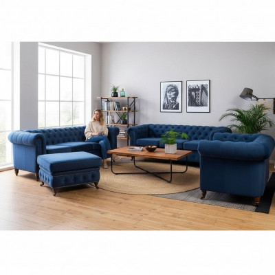Designer Sofa 3 Sëtzer Chesterfield Couch Polstersofas Sëtz Drësëtzer Textil