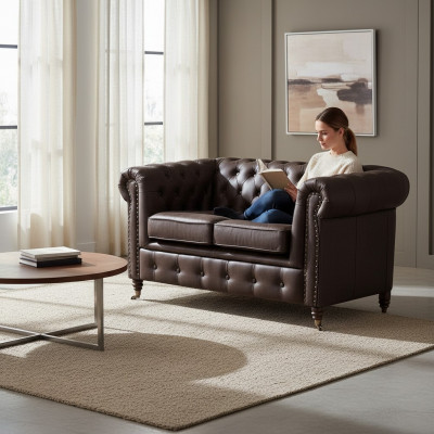 Zwee-Sëtzer Chesterfield Textilcouch Polster 2 Sëtzer Sofas Couchen schwaarz Nei