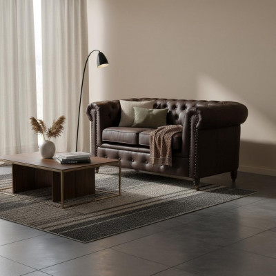 Zwee-Sëtzer Chesterfield Textilcouch Polster 2 Sëtzer Sofas Couchen schwaarz Nei