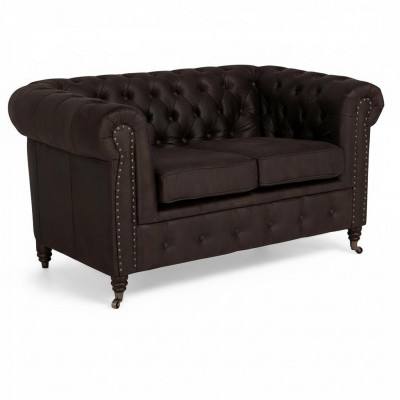 Zwee-Sëtzer Chesterfield Textilcouch Polster 2 Sëtzer Sofas Couchen schwaarz Nei