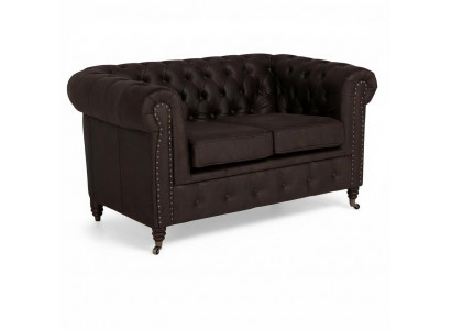 Zwee-Sëtzer Chesterfield Textilcouch Polster 2 Sëtzer Sofas Couchen schwaarz Nei