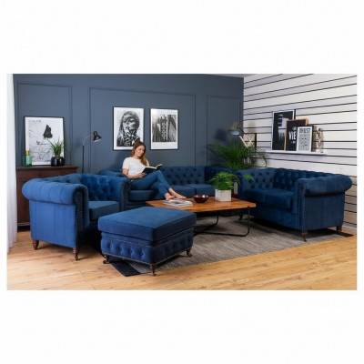 Chesterfield 3-Sëtzer Couch Polster Couche Sëtz Wunnzëmmer Sofa Dräisëtzer Nei