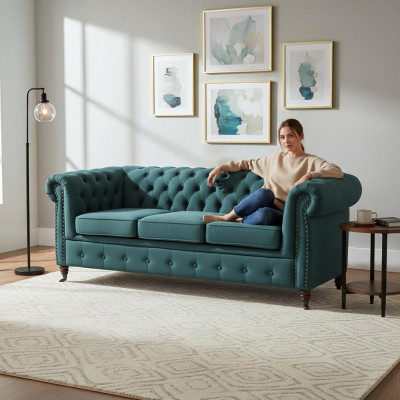 Klassesch Chesterfield Miwwelen Dräisëtzer Couch Textil Sofa Edelt Design