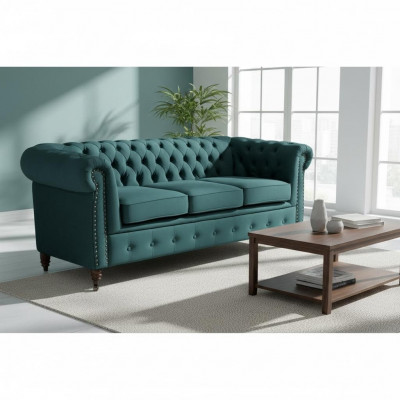 Klassesch Chesterfield Miwwelen Dräisëtzer Couch Textil Sofa Edelt Design