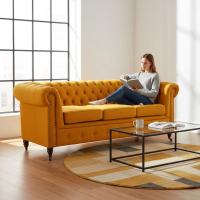 Klassesch Chesterfield Miwwel Drësëtzeger Canapé Textil Sofa Edelt Design Orange