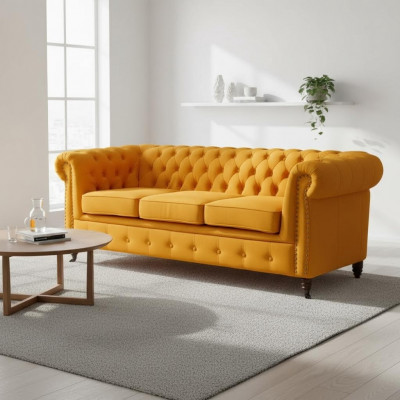 Klassesch Chesterfield Miwwel Drësëtzeger Canapé Textil Sofa Edelt Design Orange