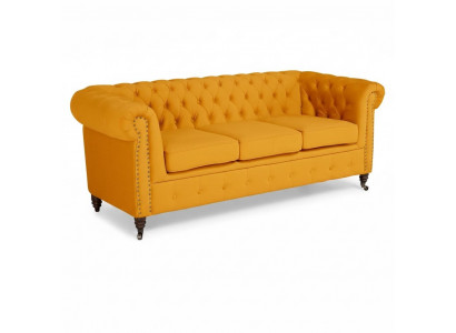 Klassesch Chesterfield Miwwel Drësëtzeger Canapé Textil Sofa Edelt Design Orange