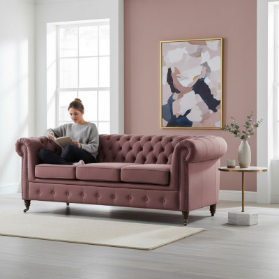 Klassesch Miwwelen Chesterfield 3-Sëtzer Couch Textil Stoff Sofa Édelt Design Nei