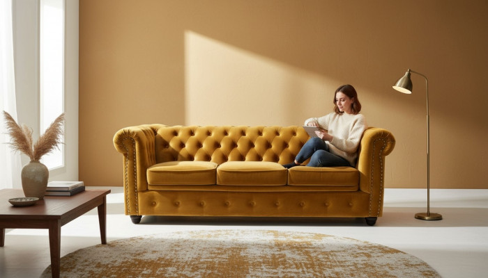 Chesterfield 3-Sëtz Sofa Büro Couch mat Schlofffunktion Sofas Couchen Dräisëtzer