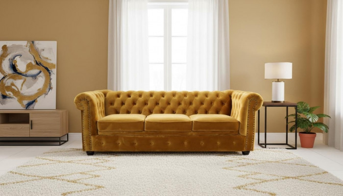 Chesterfield 3-Sëtz Sofa Büro Couch mat Schlofffunktion Sofas Couchen Dräisëtzer