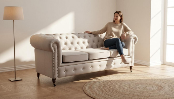 Chesterfield 3 Sëtzer Sofa Lieder-Sofa Couch Polster Sëtz Garnitur Drësëtzer Nei