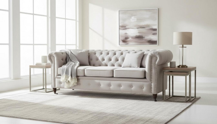 Chesterfield 3 Sëtzer Sofa Lieder-Sofa Couch Polster Sëtz Garnitur Drësëtzer Nei
