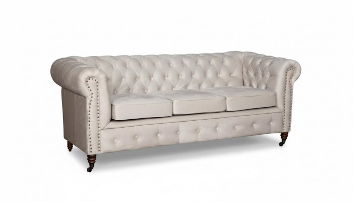 Chesterfield Dräisëtzer Couche Sofa Polster + Hocker Sofas Couchen 2tlg. Set Nei
