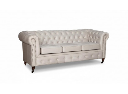 Chesterfield Dräisëtzer Couche Sofa Polster + Hocker Sofas Couchen 2tlg. Set Nei