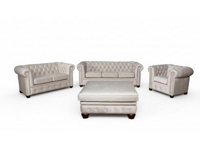 Chesterfield Sofa Garnitur 3+1+1 Sëtzer Design Canapé Polster Sofa Garnitur Set