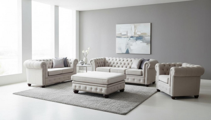 Chesterfield Sofagarnitur Canapé Set 321+Hocker Sëtz Polster Garnituren Textil