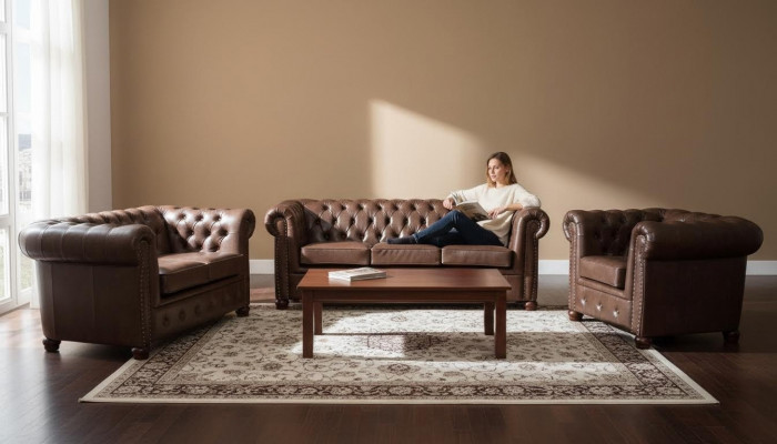 Chesterfield 3 Sëtzer Canapé Lieder Canapé Couch Polster Sëtz Canapéë Dräisëtzer