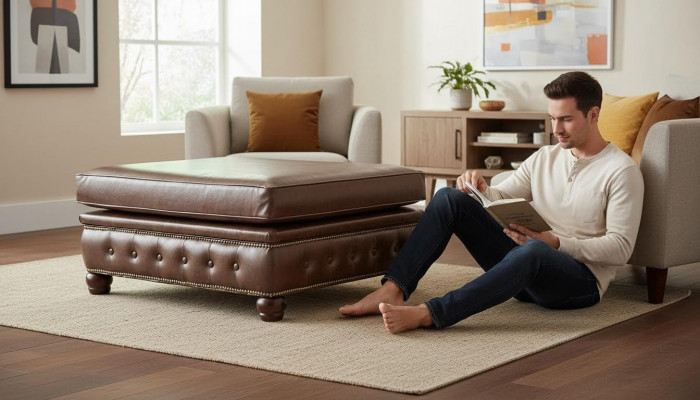 Foussocker Club Lounge Hocker Chesterfield Textil Ottoman Design Ottomane Stoff.