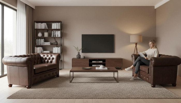 Designer 2-Sëtz Textil Sofas Couchen Nei Chesterfield Ledercouch Sofa