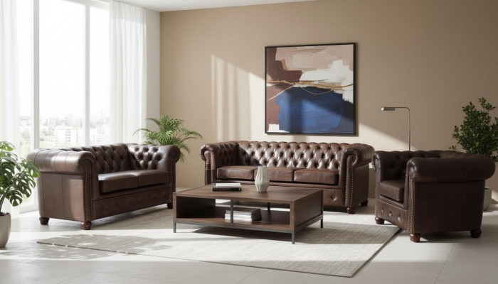 Designer 2-Sëtz Textil Sofas Couchen Nei Chesterfield Ledercouch Sofa