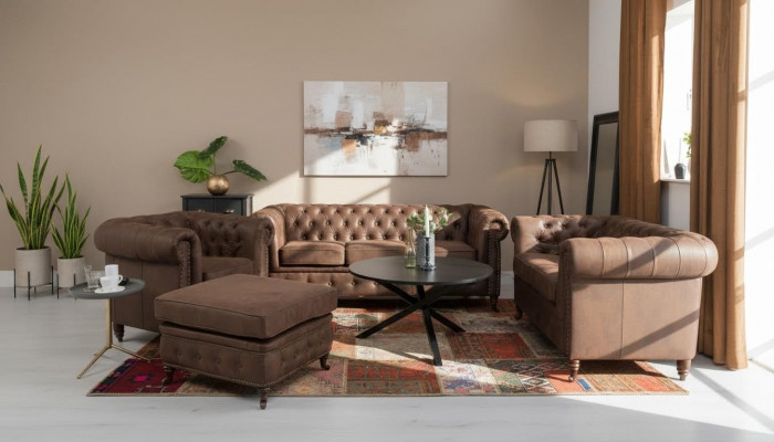 Chesterfield Canapé Sëtz Polster 321 Pouf Sëtzgarnitur Canapé Canapéen Fousshocker