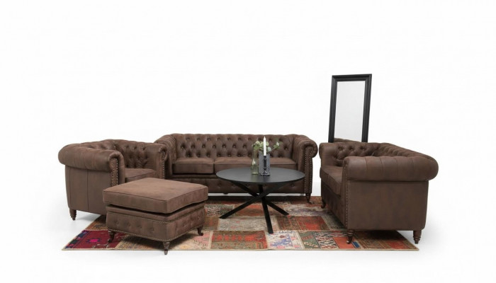 Chesterfield Canapé Sëtz Polster 321 Pouf Sëtzgarnitur Canapé Canapéen Fousshocker