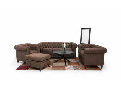 Chesterfield Canapé Sëtz Polster 321 Pouf Sëtzgarnitur Canapé Canapéen Fousshocker