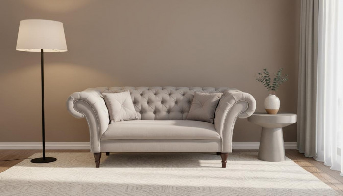 Nei 2-Sëtzer Chesterfield Polster Couch Stoff Sofae Setz Garnitur