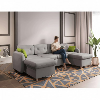 Wunnlandschaft Bettfunktioun Stoff Ecksofa U-Form Deko Couch Design Polster