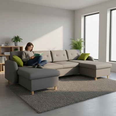 Design Eckcouch U-Form Schlooffunktioun Canapé Lieder Textil Canapéë Schloofcanapé