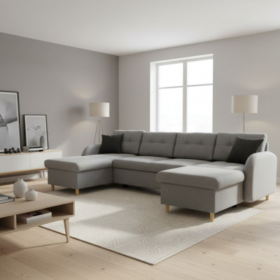 Wunnlandschaft Ecksofa Stoff U-Form Bettfunktioun Canapé Dekor Design Polster