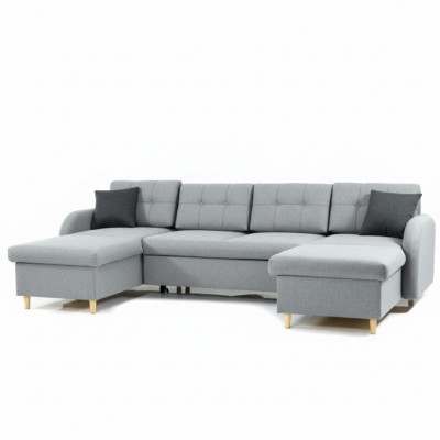 Wunnlandschaft Ecksofa Stoff U-Form Bettfunktioun Canapé Dekor Design Polster