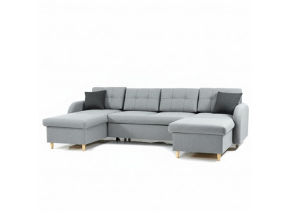 Wunnlandschaft Ecksofa Stoff U-Form Bettfunktioun Canapé Dekor Design Polster