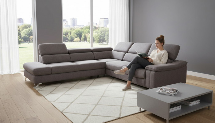 Design Ecksofa L-Form Bettfunktion Couch Lieder Textil Sofa Multifunktion