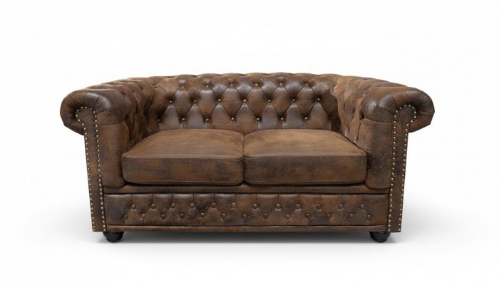 Chesterfield Textil Canapé Polsterung 2 Sëtzer Stoff Canapéen Canapé'en Brownen Zweisëtzer