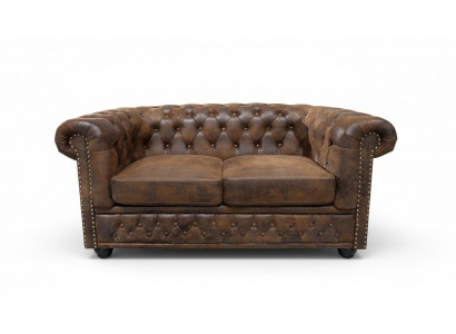 Chesterfield Textil Canapé Polsterung 2 Sëtzer Stoff Canapéen Canapé'en Brownen Zweisëtzer