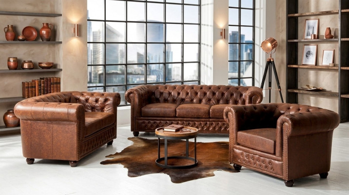 Couch Këssen Sofa Textil Chesterfield Couchen Garnitur 3-Sëtzer Dräisëtzer