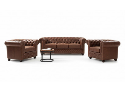 Couch Këssen Sofa Textil Chesterfield Couchen Garnitur 3-Sëtzer Dräisëtzer