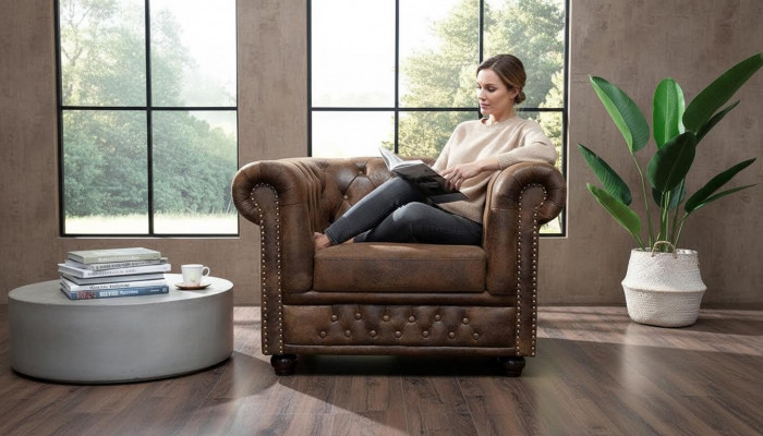 Chesterfield Fauteuil Fernseh Canapé 1 Sëtz Sofa Textil Stoffe Canapéë Polster
