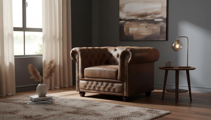 Chesterfield Fauteuil Fernseh Canapé 1 Sëtz Sofa Textil Stoffe Canapéë Polster