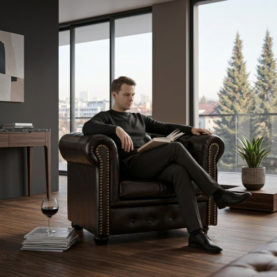 Chesterfield Fauteuil Fernseh Canapé 1-Sëtzer Sofa Lieder Stoff Canapéen Polsteren
