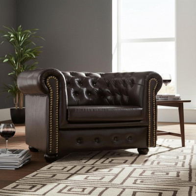 Chesterfield Fauteuil Fernseh Canapé 1-Sëtzer Sofa Lieder Stoff Canapéen Polsteren