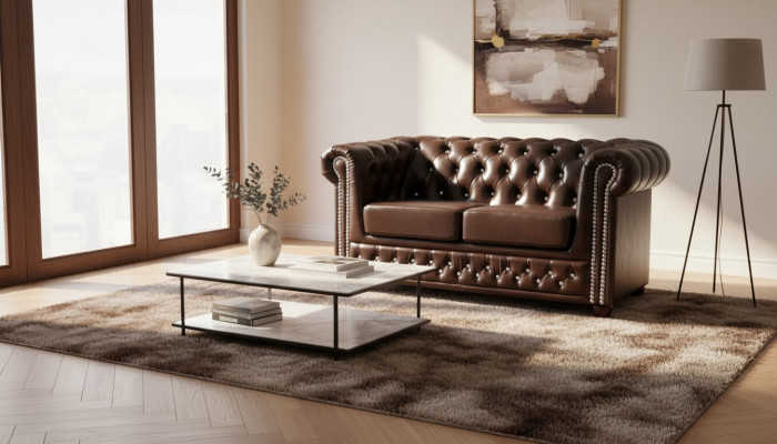 Klassesch Edel Zweesëtzer Chesterfield Miwwel Canapé Textil Sofa Design Braun