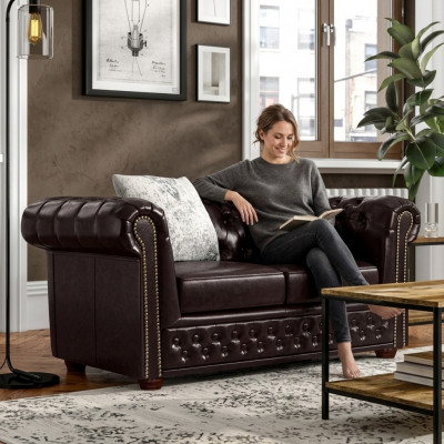 Chesterfield Sofagarnitur 2+1 Sëtzer Design Couch Polstersofae Modern