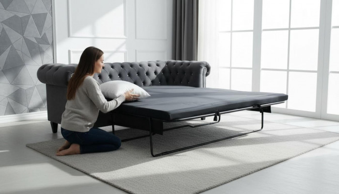 Chesterfield 3-Sëtzer Bettfunktion Canapé Canapé Garnitur Polster Couchen Schlof