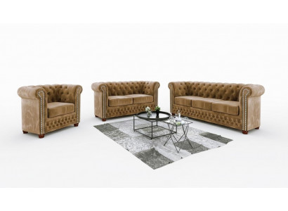 Chestgerfield Sofa Garnitur Canapé Polster Set 321 Sëtzer Garnituren Canapéen