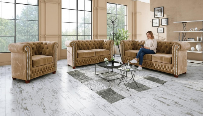 Chesterfield Sofa Garnitur 3+2 Sëtz Sofa Sëtz Couch Polster Garnitur Couchen