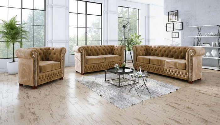 Chesterfield Sofa Garnitur 3+2 Sëtz Sofa Sëtz Couch Polster Garnitur Couchen